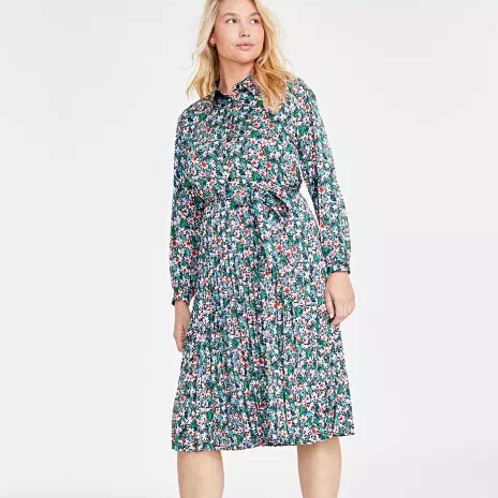 NWT On 34th szS Pleated Floral Midi Dress - Picture 3 of 12